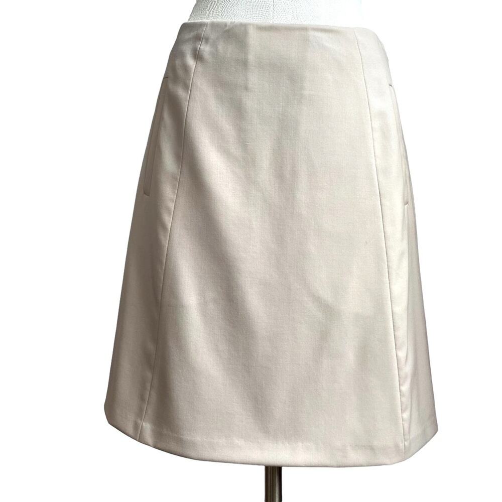 Women's Theory Oatmeal Prito A-Line Side Zip Wool‎ Knee Length Casual Skirt sz 2